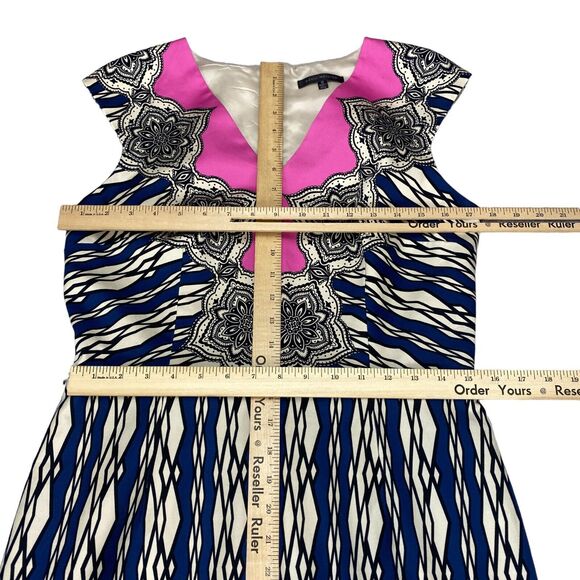 David Meister Sheath Dress Women's Size 12 Multi Geometric Cap Sleeve Back Zip - Picture 5 of 16